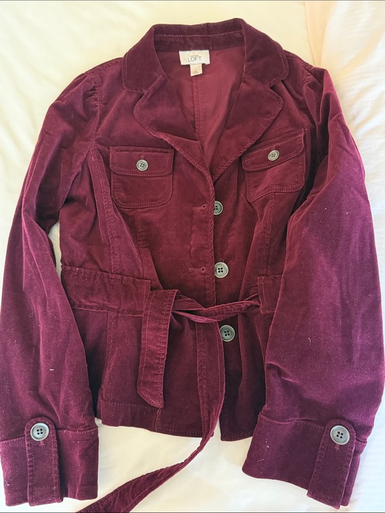 LOFT Jackets & Blazers - LOFT Burgundy Corduroy Belted Blazer